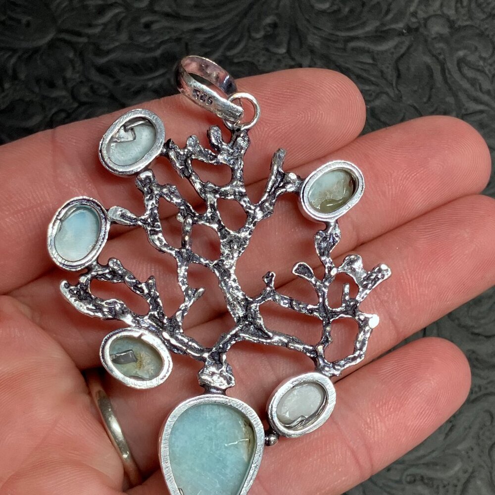 Larimar Sea Fan Coral Pendant Ornament Stone Crystal Jewelry - Picture 5 of 6